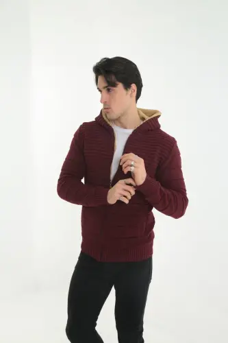 Erkek Içi Kürklü Kapşonlu Spor Hırka-bordo - 4