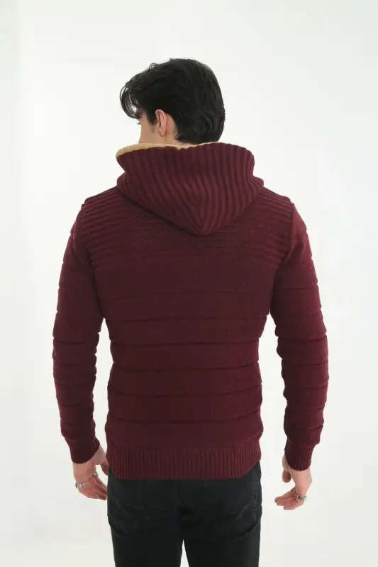 Erkek Içi Kürklü Kapşonlu Spor Hırka-bordo - 5