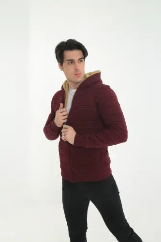 Erkek Içi Kürklü Kapşonlu Spor Hırka-bordo - 3