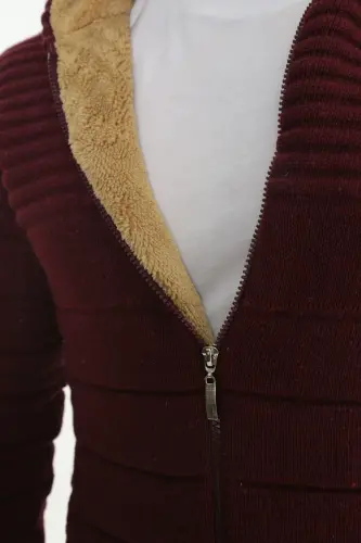 Erkek Içi Kürklü Kapşonlu Spor Hırka-bordo 