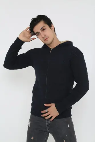 Erkek Içi Kürklü Kapşonlu Spor Hırka-lacivert - 5