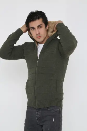 Erkek İçi Kürklü Kapüşonlu Spor Hırka-haki 