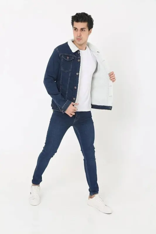 Erkek Içi Kürklü Kot Ceket-K.MAVİ - 2