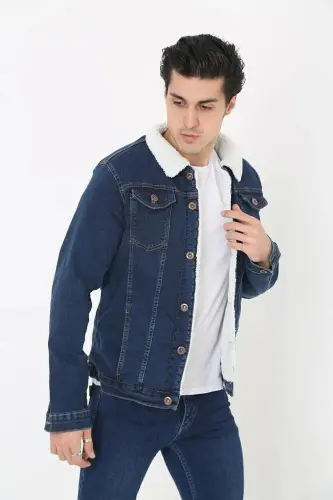 Erkek Içi Kürklü Kot Ceket-K.MAVİ - 4