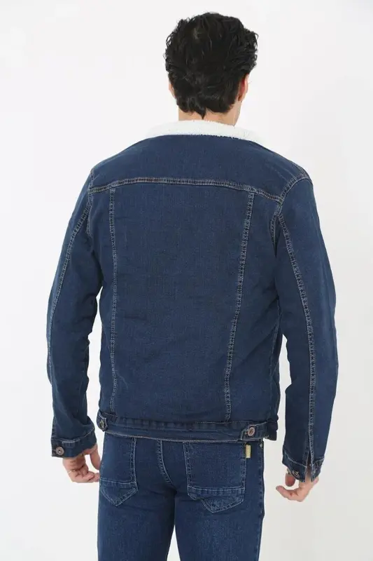 Erkek Içi Kürklü Kot Ceket-K.MAVİ - 6