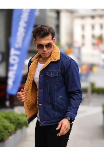 ERKEK İÇİ KÜRKLÜ KOT CEKET-LACİVERT 