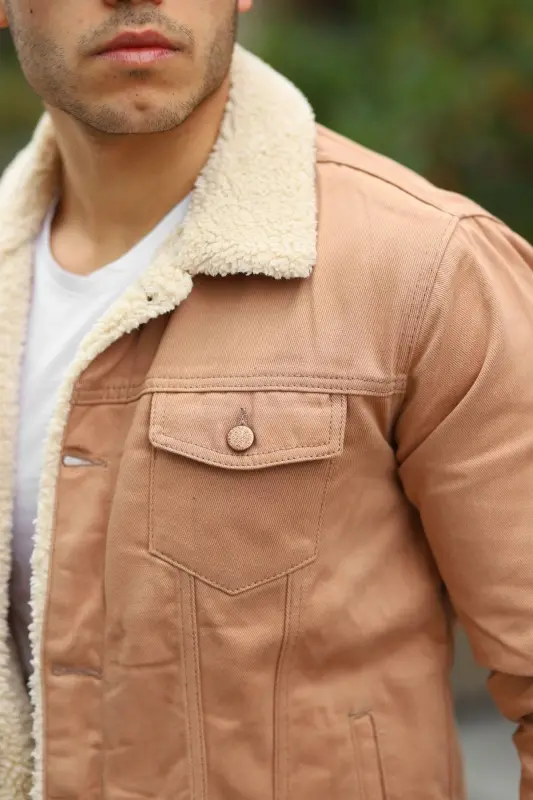 Erkek Içi Kürklü Kot Ceket-SÜTLÜ KAHVE - 2
