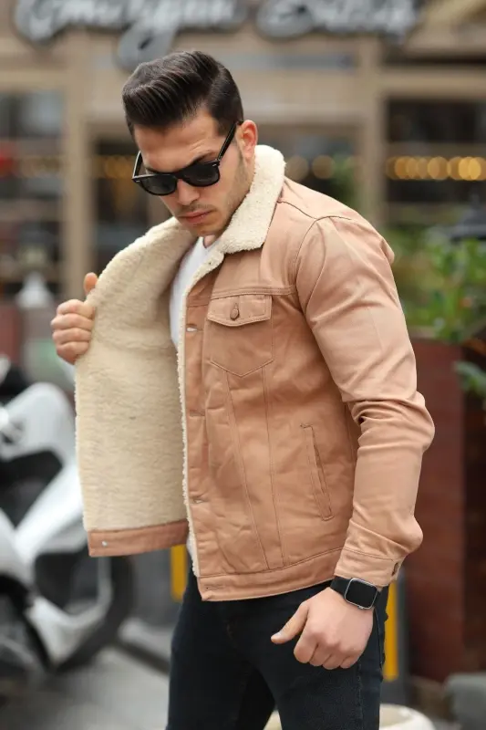 Erkek Içi Kürklü Kot Ceket-SÜTLÜ KAHVE - 3