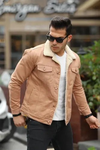 Erkek Içi Kürklü Kot Ceket-SÜTLÜ KAHVE 