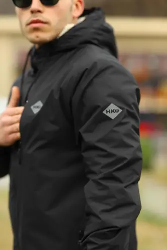 Erkek Içi Kürklü Suya Dayanıklı Kapüşonlu Cepli Yağmurluk-SİYAH - COMSTAR (1)