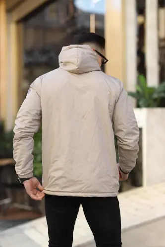 Erkek Içi Kürklü Suya Dayanıklı Kapüşonlu Cepli Yağmurluk-Taş - 5