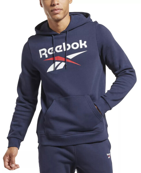 Erkek Identity Klasik Fit Yığılmış Logo Baskılı Polar Kapüşonlu Sweatshirt - Lacivert / Beyaz / Kırmızı - 1