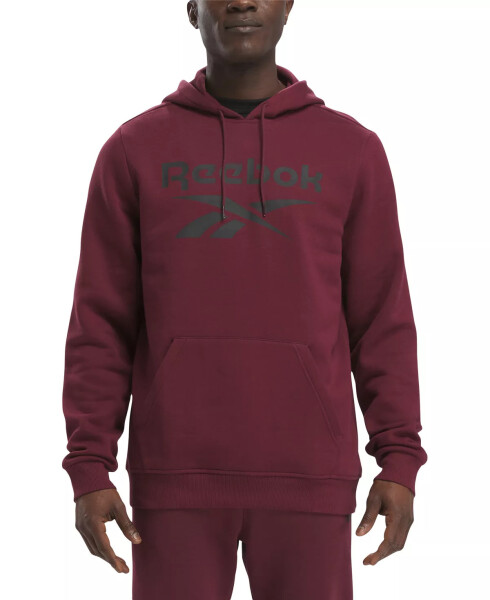 Erkek Identity Klasik Kesim Yığılmış Logo Baskılı Polar Kapüşonlu Sweatshirt Klasik Bordo/Siyah - 5