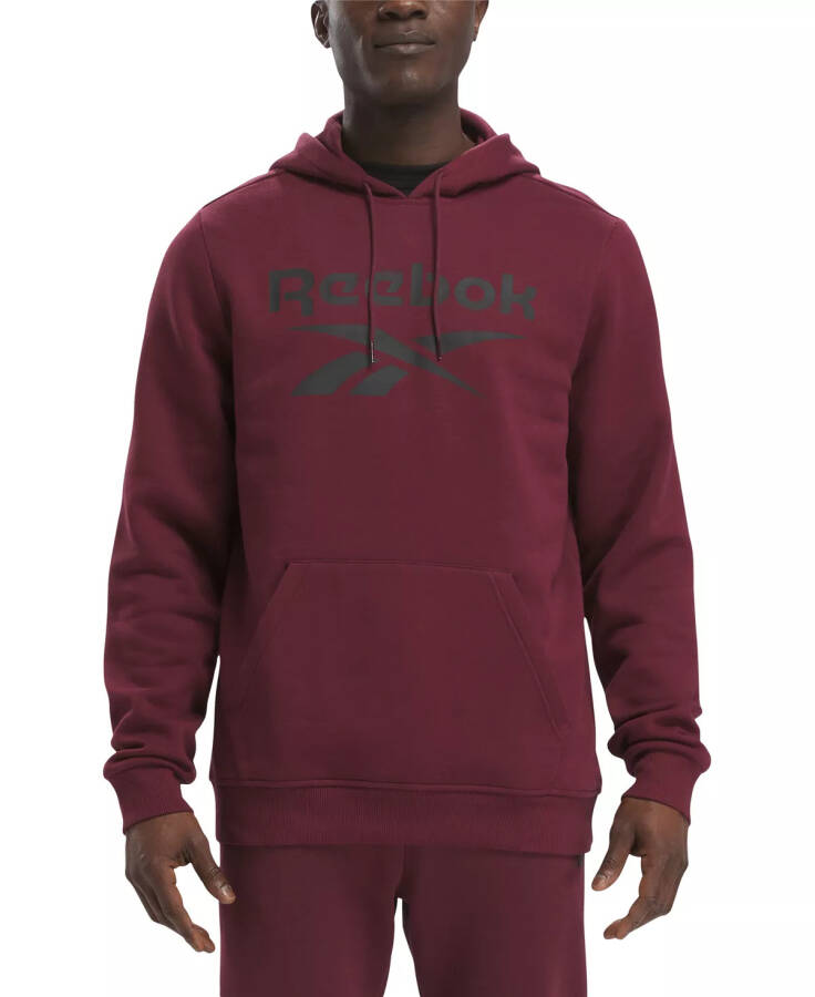 Erkek Identity Klasik Kesim Yığılmış Logo Baskılı Polar Kapüşonlu Sweatshirt Klasik Bordo/Siyah - 1