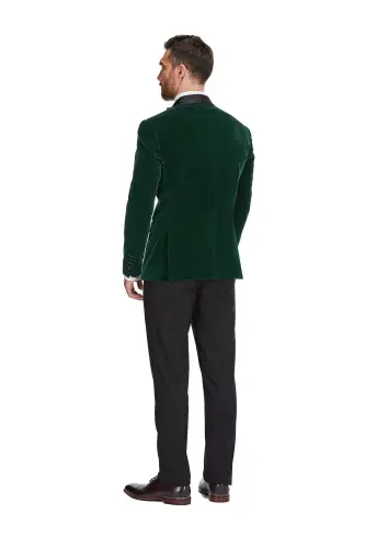 Men's 2 Piece Double Breasted Velvet Birdseye Lapel Slim Fit Tuxedo - Hunter green - 7