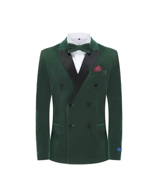 Men's 2 Piece Double Breasted Velvet Birdseye Lapel Slim Fit Tuxedo - Hunter green - 4