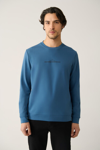 Erkek Indigo Bisiklet Yaka Sweatshirt - 8