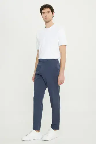 Erkek İndigo-Gri Pamuklu Slim Fit Dar Kesim Yan Cep Esnek Casual Pantolon - 3
