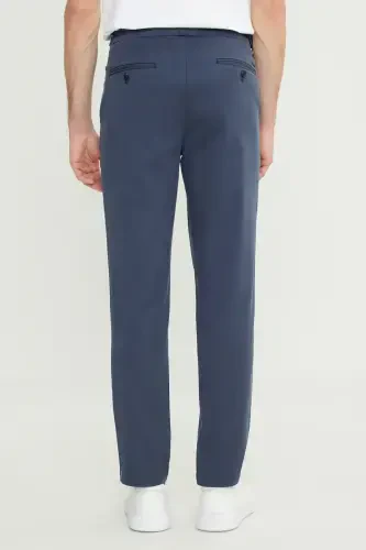 Erkek İndigo-Gri Pamuklu Slim Fit Dar Kesim Yan Cep Esnek Casual Pantolon - 6