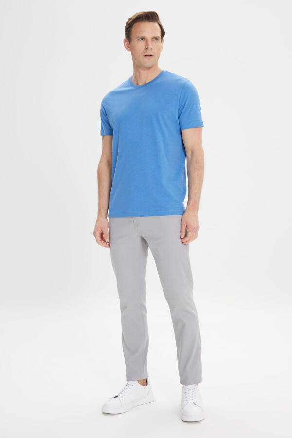 Erkek İndigo Slim Fit Dar Kesim %100 Pamuk Bisiklet Yaka Tişört - İndigo - 2
