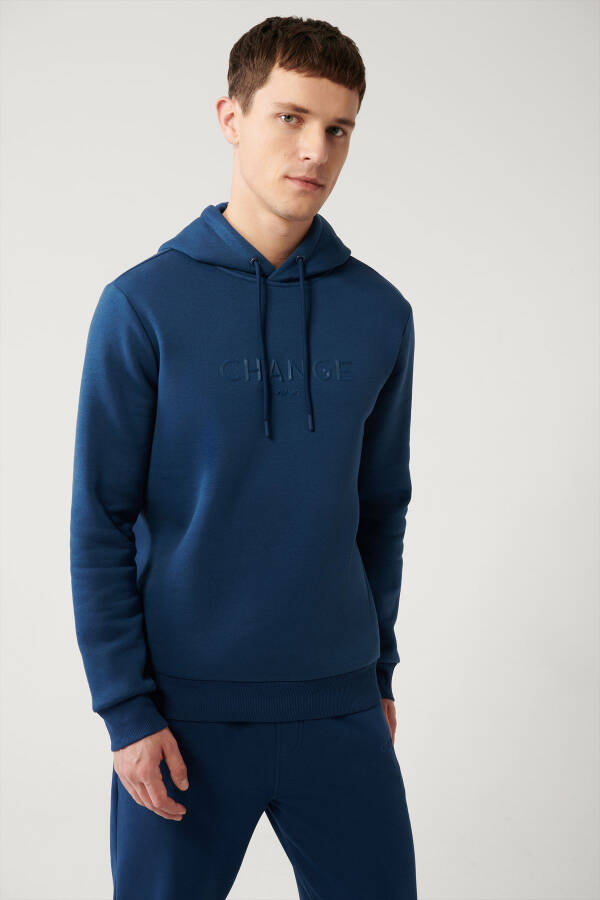 Erkek Indigo Sweatshirt Kapüşonlu - 7