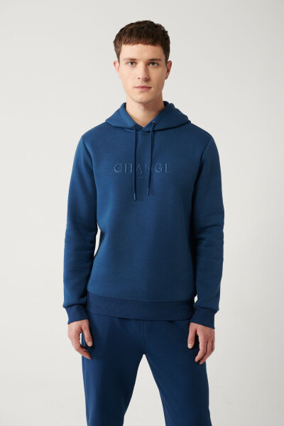 Erkek Indigo Sweatshirt Kapüşonlu - 9