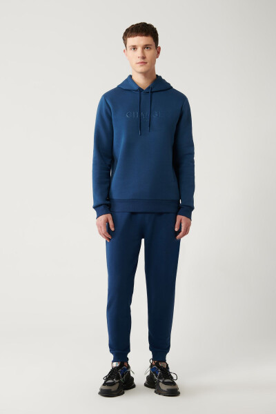 Erkek Indigo Sweatshirt Kapüşonlu - 6