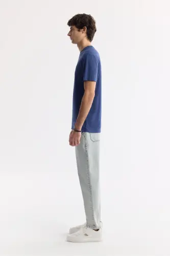 Erkek İndigo Bisiklet Yaka Bi-Stretch Soft Touch Basic Regular Fit T-Shirt B001031 - İndigo - 3