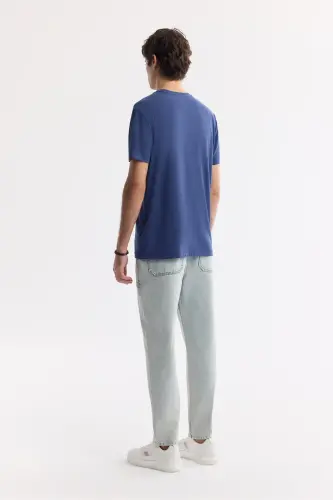 Erkek İndigo Bisiklet Yaka Bi-Stretch Soft Touch Basic Regular Fit T-Shirt B001031 - İndigo - 4