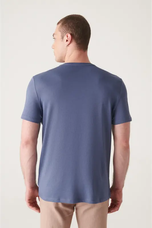Erkek İndigo Bisiklet Yaka Soft Touch Basic Regular Fit T-Shirt B001171-İndigo - 4