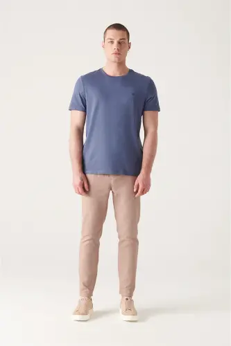 Erkek İndigo Bisiklet Yaka Soft Touch Basic Regular Fit T-Shirt B001171-İndigo - 5