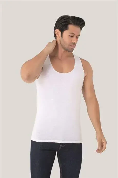 Erkek İz Bırakmayan Dikişsiz Atlet Beyaz %100 Pamuk Penye 2'li Paket - 4