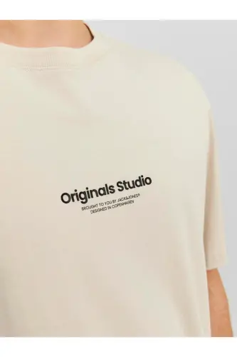 Erkek Jack & Jones Baskılı Bisiklet Yaka T-Shirt - Gri-Gri - 5