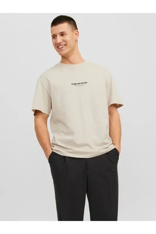 Erkek Jack & Jones Baskılı Bisiklet Yaka T-Shirt - Gri - Gri - Jack & Jones