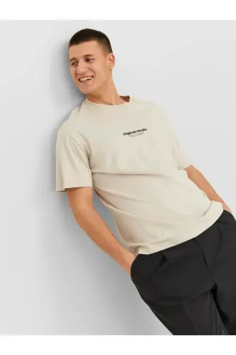 Erkek Jack & Jones Baskılı Bisiklet Yaka T-Shirt - Gri-Gri - 4