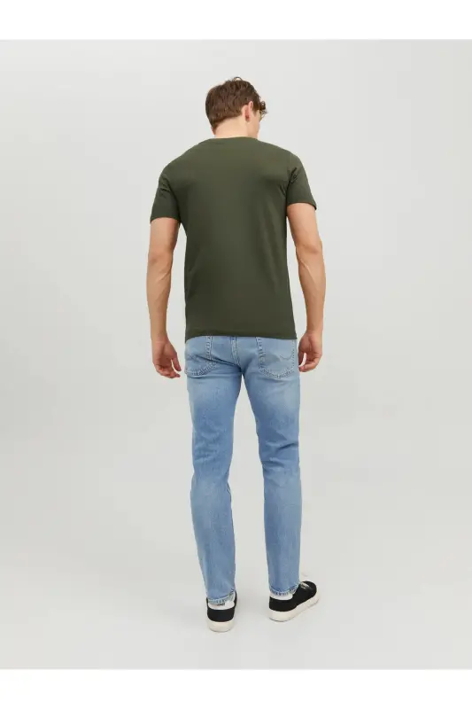 Erkek Jack & Jones Düz Bisiklet Yaka T-Shirt - Haki-Haki - 4