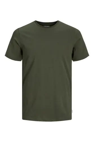 Erkek Jack & Jones Düz Bisiklet Yaka T-Shirt - Haki-Haki - 7