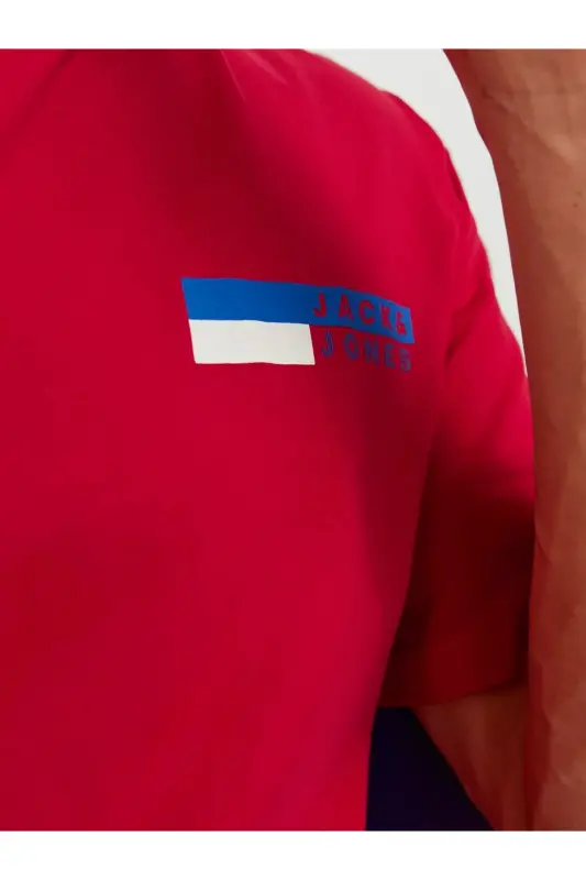 Erkek Jack & Jones Logolu Bisiklet Yaka T-Shirt - Kırmızı-Kırmızı - 5