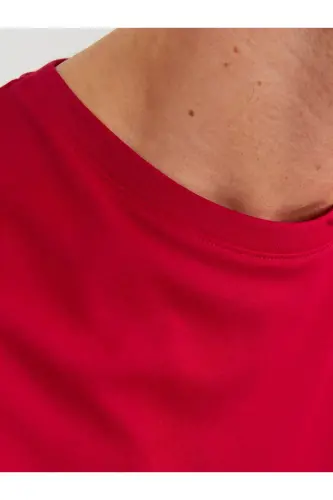 Erkek Jack & Jones Logolu Bisiklet Yaka T-Shirt - Kırmızı-Kırmızı - 6