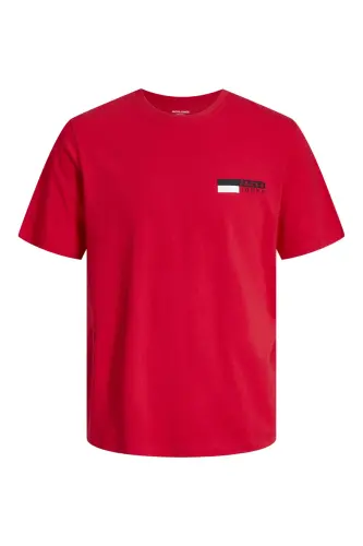Erkek Jack & Jones Logolu Bisiklet Yaka T-Shirt - Kırmızı-Kırmızı - 7