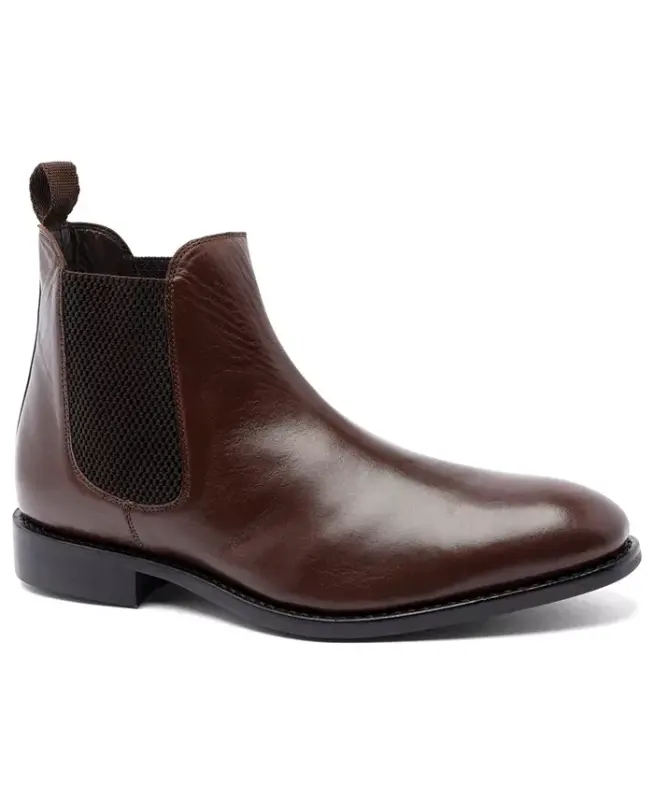 Men's Jefferson Chelsea Leather Pull Up Boots - Chocolate Brown - ANTHONY VEER