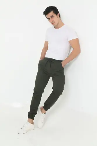 Erkek Jogger Bel Lastikli Pantolon-HAKİ - 4