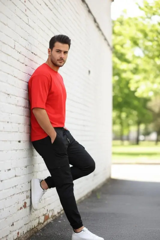 Erkek Jogger Bel Lastikli Pantolon-SİYAH - 3