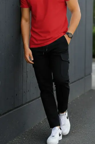 Erkek Jogger Bel Lastikli Pantolon-SİYAH - 4