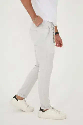 Erkek Jogger Slimfit Bel Yarım Lastikli Duble Paça Açık Gri Kumaş Pantolon-AÇIK GRİ - 4