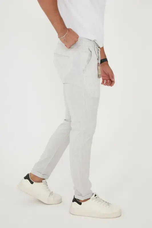 Erkek Jogger Slimfit Bel Yarım Lastikli Duble Paça Açık Gri Kumaş Pantolon-AÇIK GRİ - 4