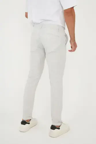 Erkek Jogger Slimfit Bel Yarım Lastikli Duble Paça Açık Gri Kumaş Pantolon-AÇIK GRİ - 5