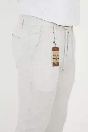 Erkek Jogger Slimfit Bel Yarım Lastikli Duble Paça Açık Gri Kumaş Pantolon-AÇIK GRİ - 6