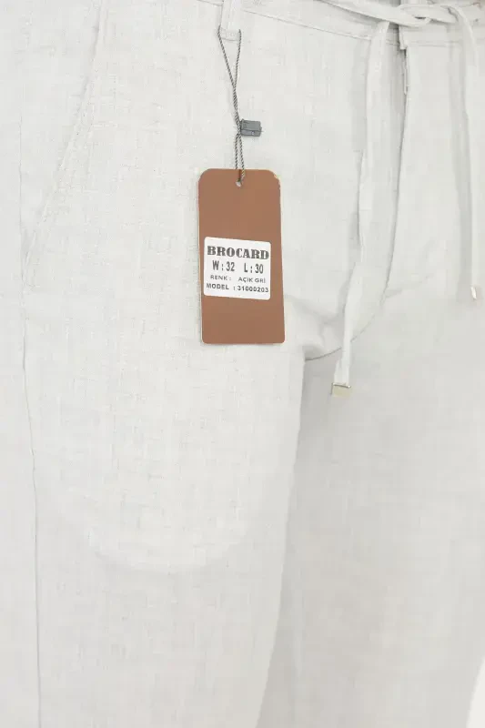 Erkek Jogger Slimfit Bel Yarım Lastikli Duble Paça Açık Gri Kumaş Pantolon-AÇIK GRİ - 7