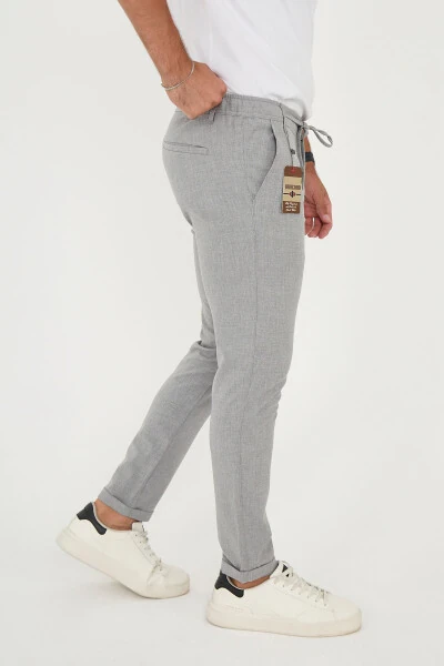 Erkek Jogger Slimfit Bel Yarım Lastikli Duble Paça Gri Kumaş Pantolon-GRİ - 2